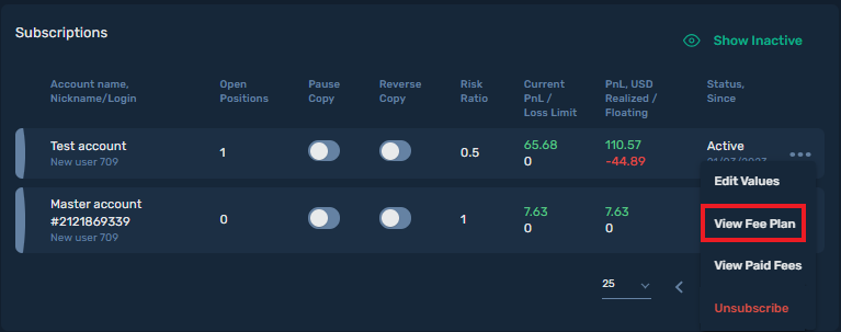 View Fee Plan